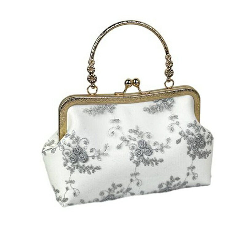 パーティーバッグ 小花柄 白 ピンク グレー がま口 ハンドバッグ レディース クラッチバッグ 結婚式 レ..
