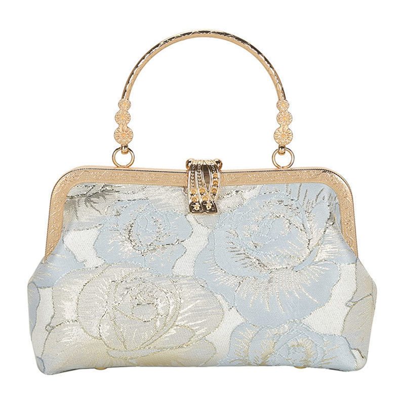 クラッチバック 刺繍 がま口バッグ 結婚式バック 大きめ 手作り レトロ 謝恩会 入学式 卒業式 ショルダーバック 底鋲付き パーティーバック 可愛い チェーン付き おしゃれ エレガント ハンドバッグ