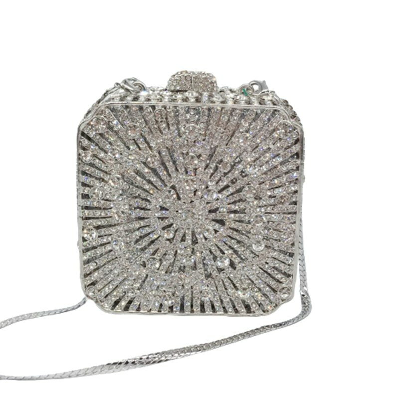ラインストーン パーティーバッグ メタル クラッチバッグ イブニングバッグ レディース キラキラ ビジュー ゴージャス キレイめ エレガント ショルダーバッグ ハンドバッグ チェーン付き 結婚式 披露