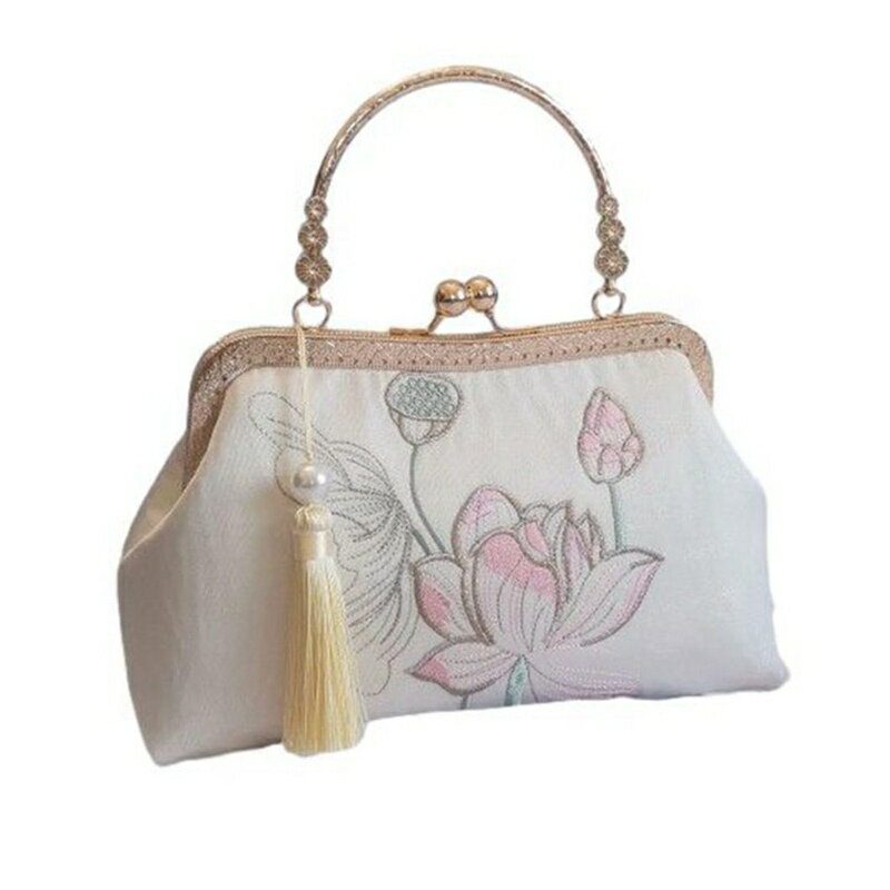 パーティーバッグ クラッチバッグ 結婚式 フリンジ がま口 花刺繍 鳥 蘭花 ハンドバッグ パールチェイ..