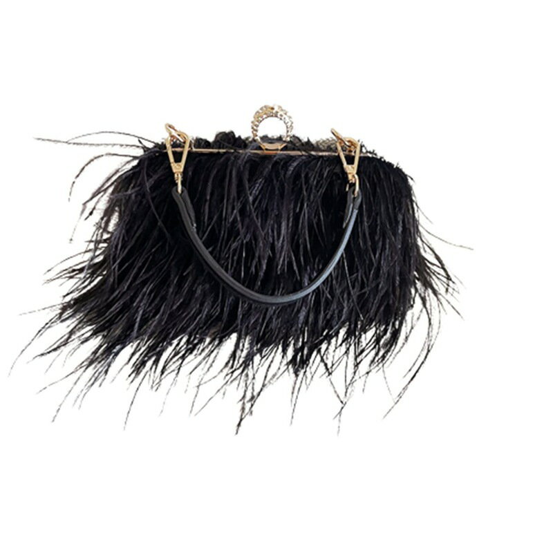 レディース パーティーバッグ クラッチバッグ 結婚式 レディース ファーバッグ オーストリッチヘア がま口 ラインストーン ハンドバッグ もこもこ おしゃれ ショルダーバッグ 3way 結婚式 二次会