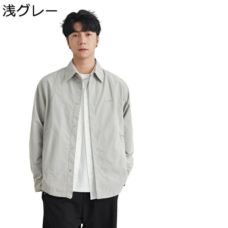 ジャケット メンズ 長袖 シャツ 英字柄 刺繍 アウター トップス ブルゾン スタジャン 折り襟 ワイド 軽い 春夏 カジュアル ファッション トラベル ワーク お出掛け 日常着用