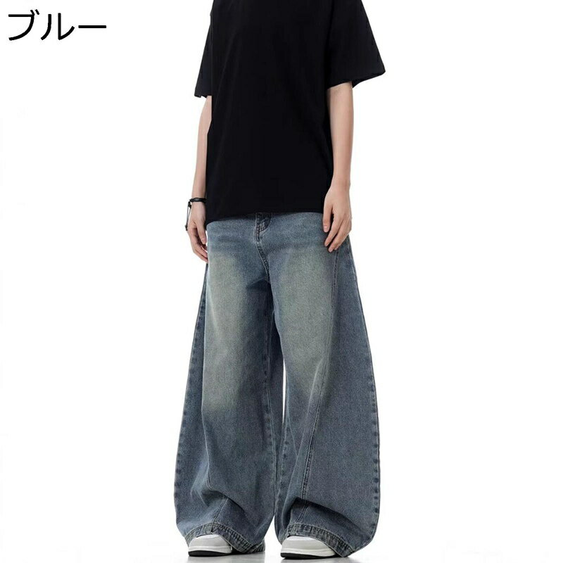 ワイドデニム メンズ バギージーンズ ブーツカット ヴィンテージ バギー ビッグシルエット 体型カバー ..