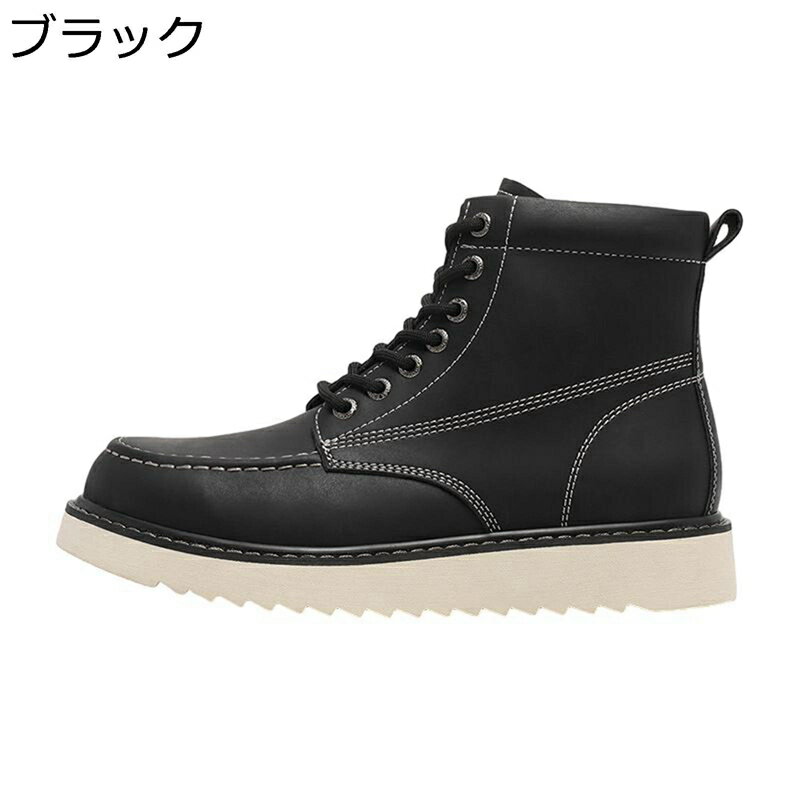 ブーツ メンズ 厚底 ハイカット ショートブーツ レースアップ カジュアルシューズ 革靴 アウトドア ビ..