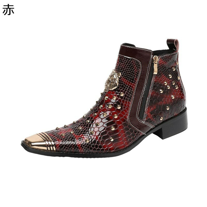 チェルシーブーツ 蛇柄 スタッズ飾り 個性的 メンズ サイドジッパー ショートブーツ アンクルブーツ ユニーク 春 夏 秋 冬 ハイカット 短靴 防滑 履き心地良い コンフォート 紳士靴 通学通勤