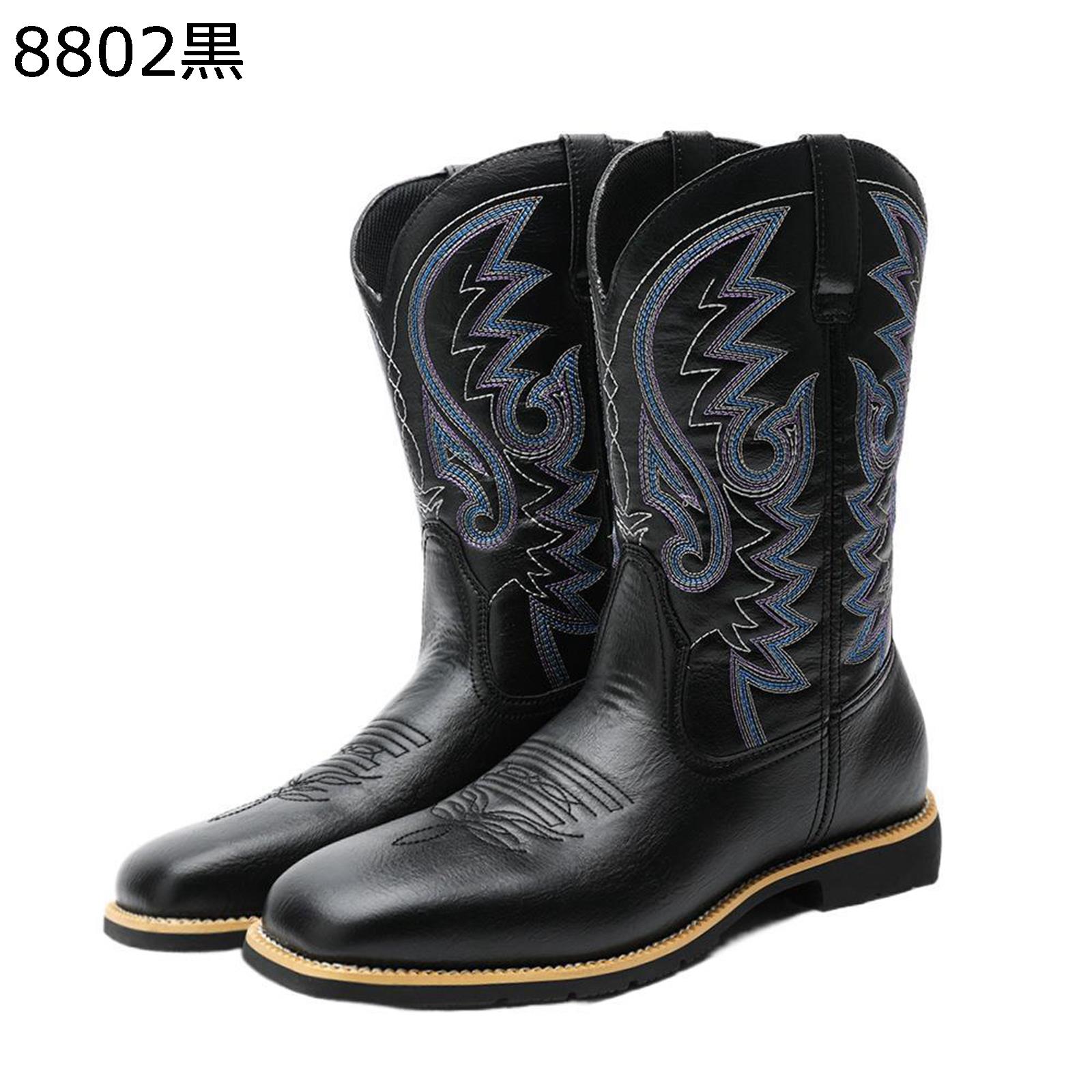 メンズ ?士靴 ウエスタンブーツ ミドル丈 乗馬ブーツ クラシック 花柄刺繍 乗馬騎士ハイブーツ 春秋 ポインテッドトゥ ノンスリップ カウガール カウボーイ ...