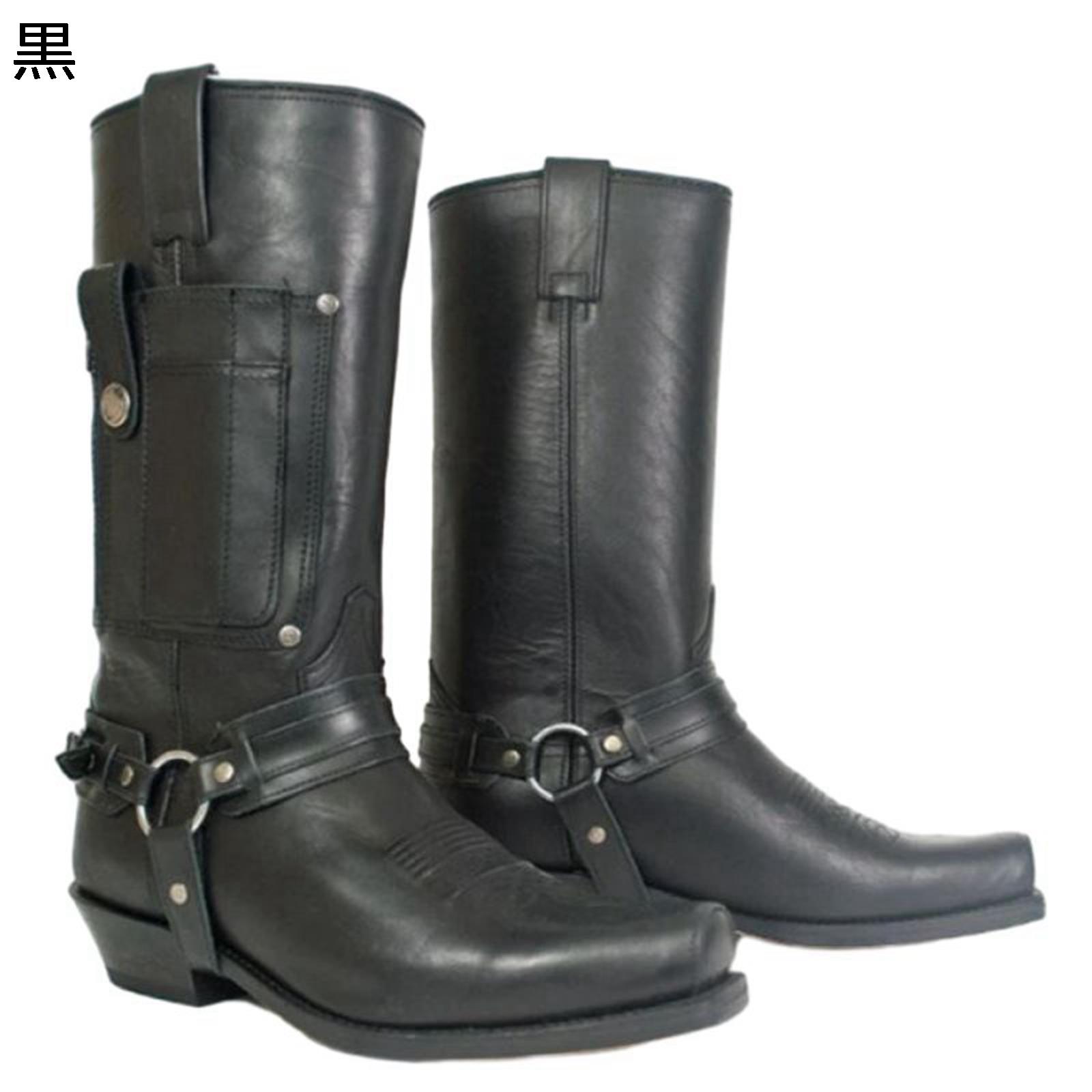 騎士ブーツ カウボーイ メンズ 乗馬ブーツ レトロ 欧米風 秋 冬 ?士靴 ミッドカット ポケット 耐久性 滑りにくい ポインテッドトゥ 太めヒール ファッション ショッピング 日常着 舞台