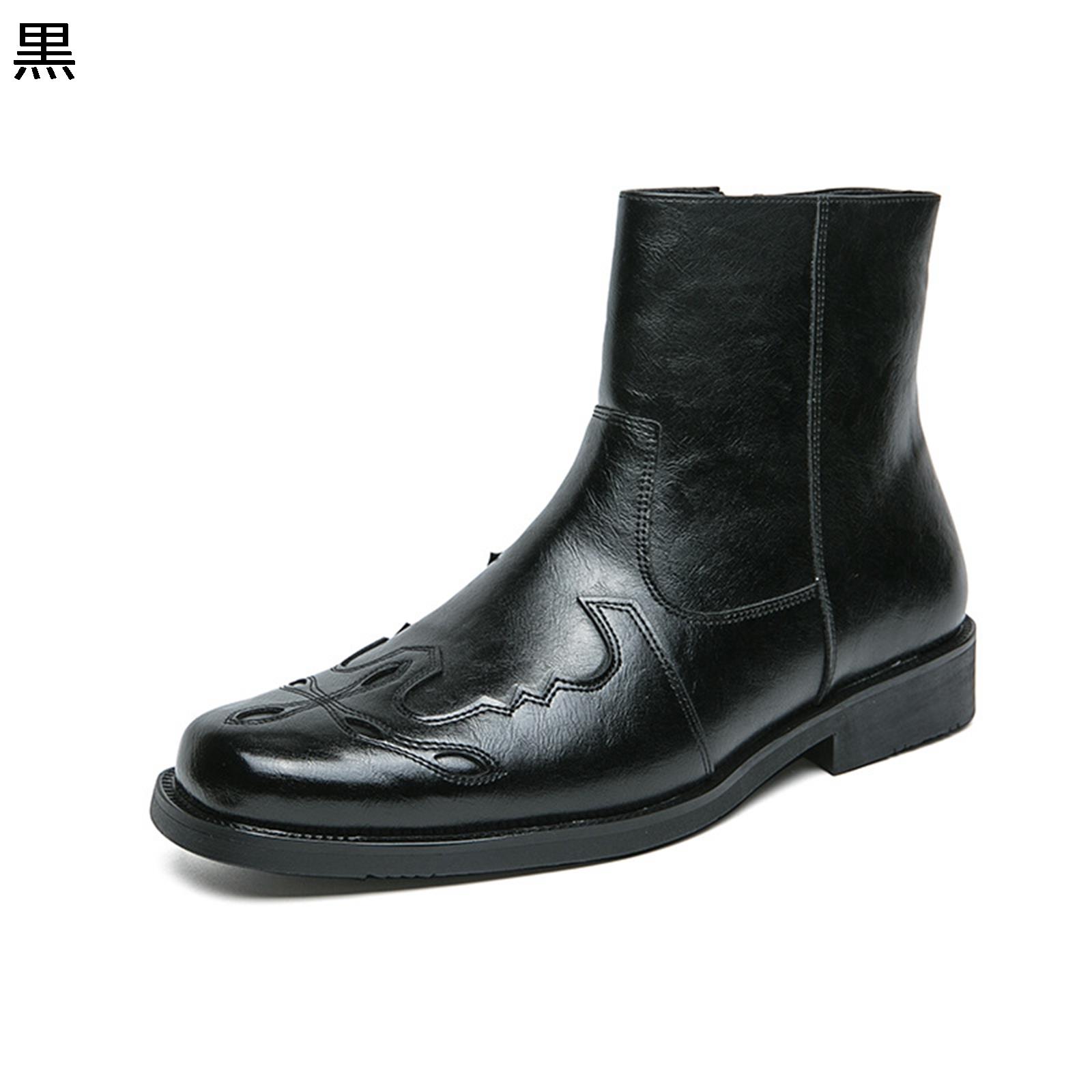 ウエスタンブーツ チェルシーブーツ メンズ 騎士ブーツ サイドジッパー ウィングチップ カウボーイ 西部 欧米風 防滑 短靴 春 秋 ビンテージ ?士靴 ポインテッドトゥ プロム 休暇 乗馬