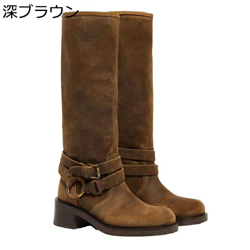 レディース 乗馬ブーツ ロングブーツ 膝丈 レザー 通勤 通学 フェイクスエード ラウンドトゥ パーティー 旅行 秋冬 モード系 防寒 衝撃吸収 クリスマス 丈夫 可愛い 四節着用