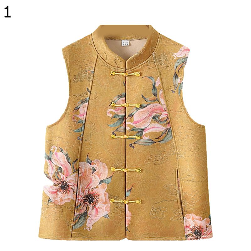 中華風 漢服ベスト レディース 婦人服 花柄 ヴィンテージ 唐装 チョッキ ノースリーブ コート 春 秋 冬 優雅 キレイめ シニア女性 高齢者向け 中年 40-80代 敬老の日 お年寄り エレガント