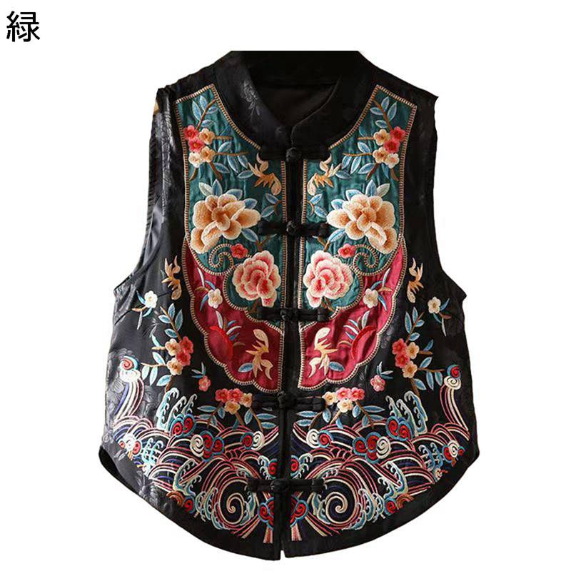 中華風 漢服ベスト 婦人服 レディース チョッキ 唐装 花柄 刺繍 袖なし コート 春 秋 冬 キレイめ ファッション 優雅 シニア女性 中年..
