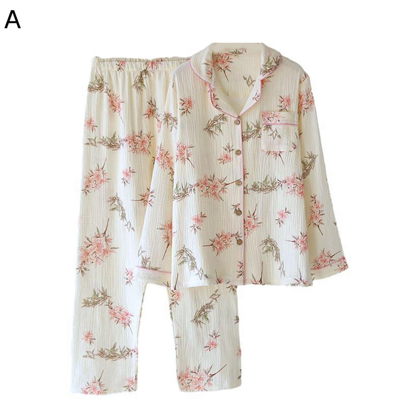 パジャマ レディース 上下セット 長袖 ロングパンツ 花柄 ガーゼ100 綿 ルームウェア 寝間着 便利服 吸汗 開襟 おしゃれ 女性 リラックス 通気 柔らかい 薄手 ゆったり 萌え萌え 春 夏 秋