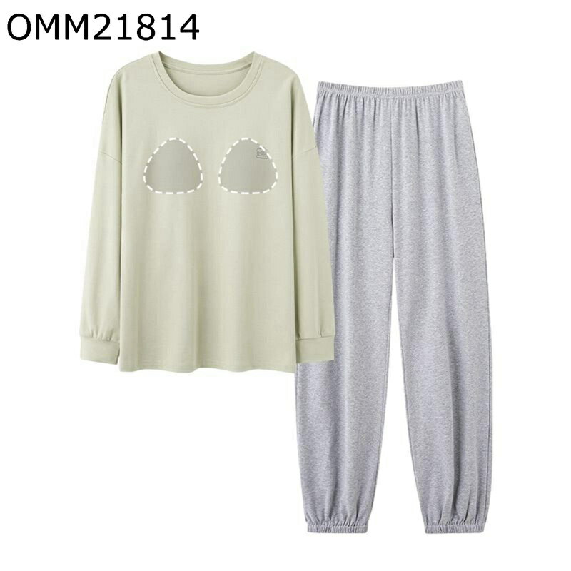 パジャマ ルームウェア 綿100 Tシャツ レディース 2点セット プルオーバー 胸パッド付き パープル 紫 大きいサイズ 長袖 ロングパンツ 寝巻き ナイトウェア 肌に優しい 静電気防止 ゆったり 純色