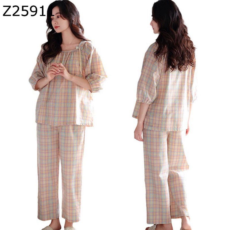 レディース パジャマ 部屋着 上下セット 綿100 チェック柄 M-3XL 大きいサイズ 7分袖 フリル vネック プルオーバー 春秋夏冬 寝巻き ナイトウェア 乾燥肌 肌触りがいい 吸汗 イエロー カーキ グレー