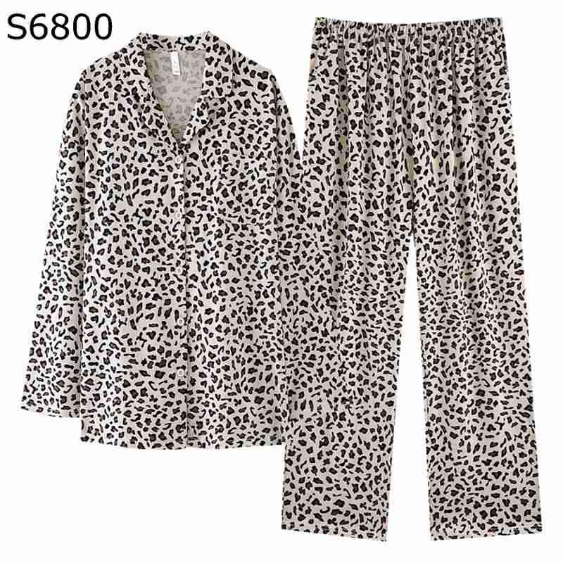 レディース パジャマ 綿100 ヒョウ柄 豹柄 寝間着 ルームウェア 2点セット 春秋夏冬 寝巻き カジュアル ファッション モダン ナイトウェア 乾燥肌 肌触りがいい 吸汗 大人 女性 カーキ