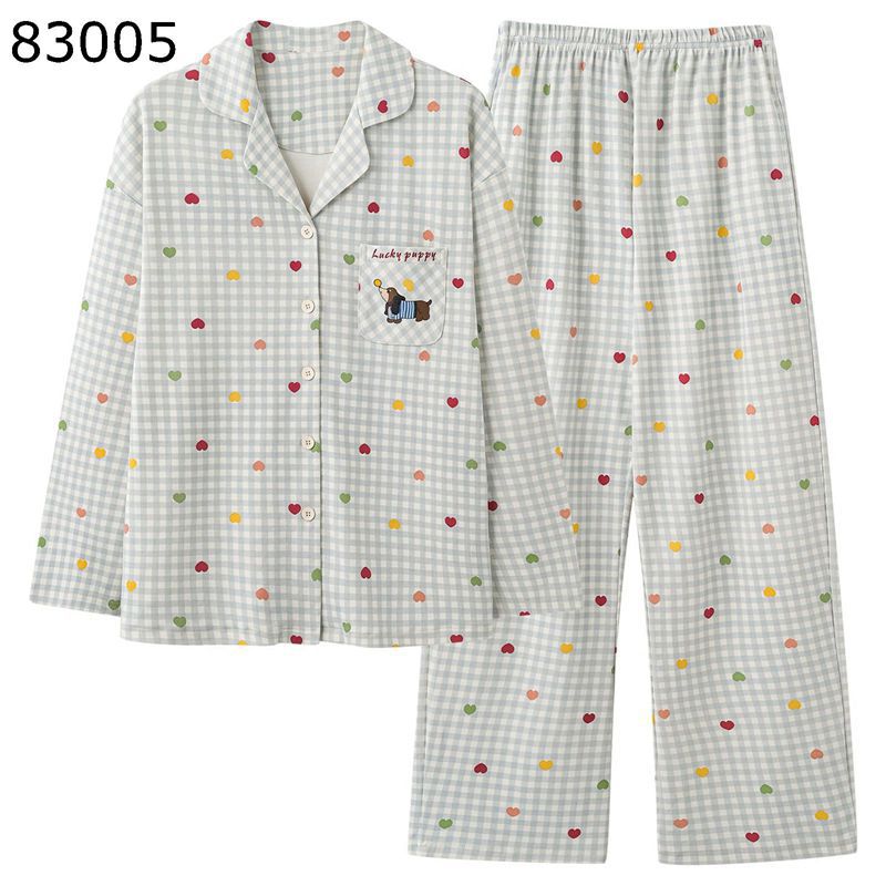 パジャマ レディース 上下セット 長袖 ロングパンツ コットン100 北欧風 総柄 ボタン 開襟 綿 部屋着 寝間着 便利服 ヴィンテージ おしゃれ 女の子 少女 吸汗速乾 敏感肌 柔らか 春 夏 秋