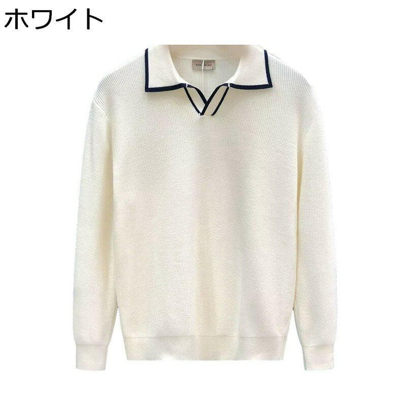 メンズ 長袖 切替 ニットセーター 春秋 ベーシック 暖かい プルオーバー　リラックスフィット ポロシャツ 無地 抗菌防臭 着心地のいい ..