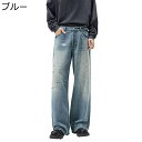 バギージーンズ メンズ シューカット デニムパンツ インクジェット ペイントプリント ブーツカット Baggy ハイストリート Gパン おしゃれ ルーズ ジーパ...