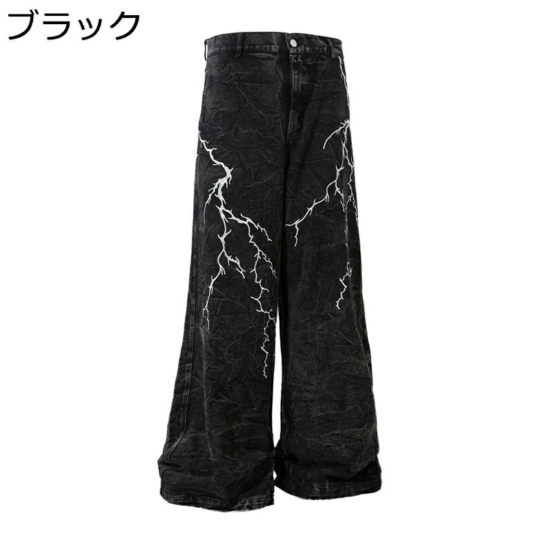 刺繍 ジーンズ ブーツカット メンズ ワイド デニムパンツ バギー ワイドパンツ ルーズ ヴィンテージ ウォッシュ Gパン カジュアル 秋冬 ヒップホップ ストリート系 デザイン性 男女兼用 ダンス