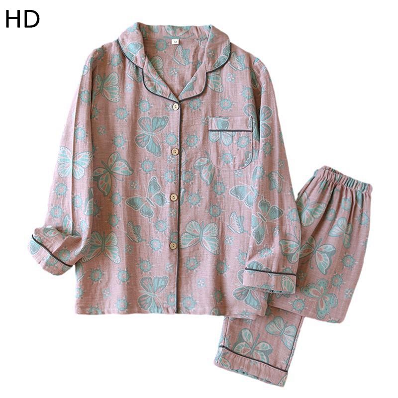 蝶々柄 パジャマセット レディース 上下セット 長袖 エスニック ロングパンツ コットン100 綿 部屋着 ..