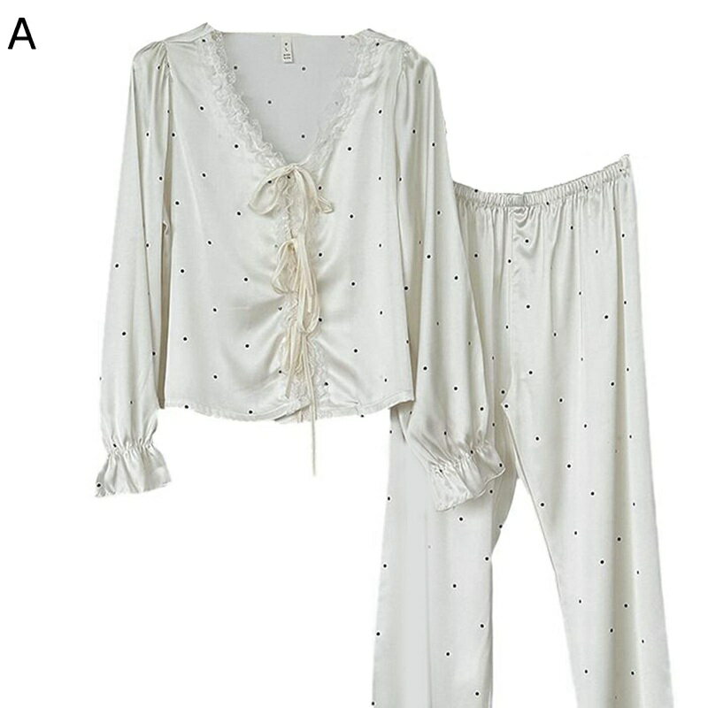 パジャマセット レディース 上下セット ルームウェア 寝巻き 部屋着 ひんやり ツルツル 水玉柄 長袖 ロ..