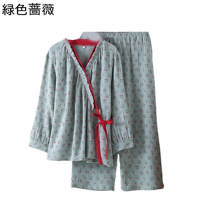 レディース パジャマ 寝間着 和風和式 ルームウェア 上下セット 綿100 ガーゼ 小花柄 エスニック ひも 浴衣 レトロ 春 夏 秋 寝巻き ナイトウェア 速乾 快適 肌触りがいい 萌え萌え