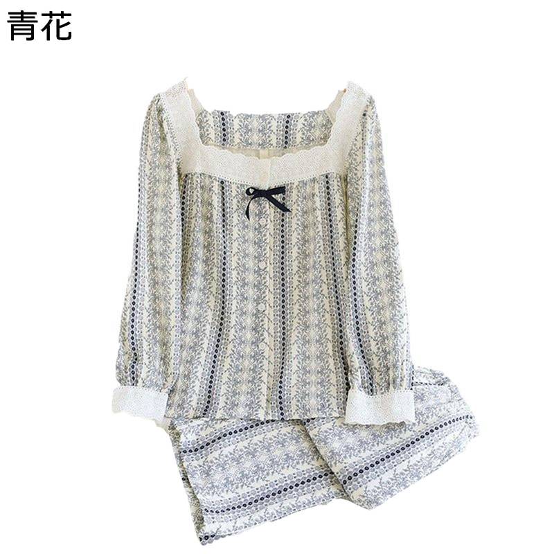 パジャマ レディース 2点セット 長袖 ロングパンツ コットン100 綿 ガーゼ 総柄 小花柄 ルームウェア 寝間着 便利服 優しい 家着 通気性 吸汗速乾 おしゃれ 萌え萌え ヴィンテージ お嬢様 春 夏 秋