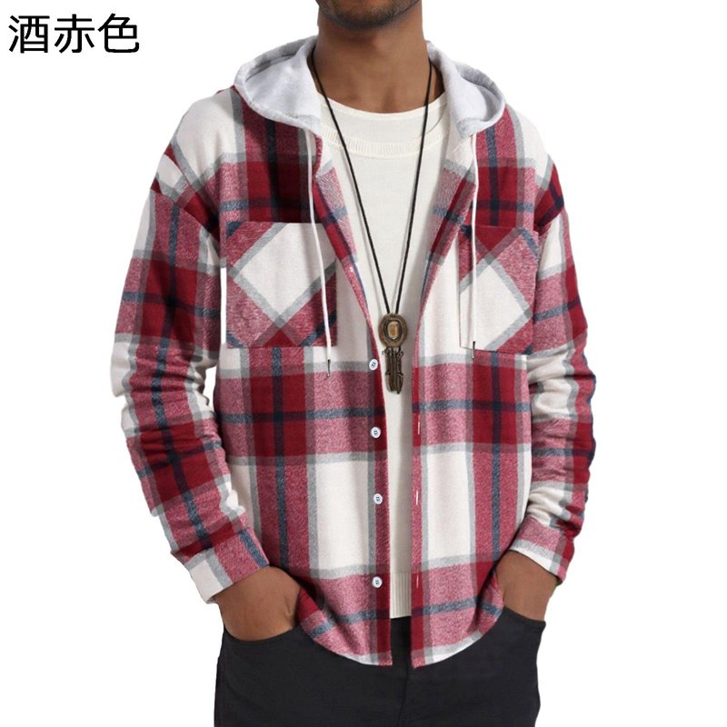 カジュアルシャツ メンズ ジャケット 長袖 フード付き チェック柄 韓国風 ファッション ゆったり アウター トップス 春秋 ブルゾン おしゃれ 街着 デイリー お出掛け プレゼント