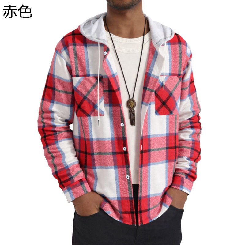 カジュアルシャツ メンズ ジャケット 長袖 フード付き チェック柄 韓国風 ファッション ゆったり アウター トップス 春秋 ブルゾン おしゃれ 街着 デイリー お出掛け プレゼント