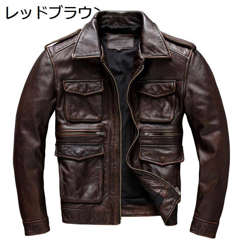 メンズ 本革ジャケット レザー ヴィンテージ ライダースジャケット 牛革 カジュアル 防風 防寒 コート 革ジャン ブルゾン 秋冬 ジップアップ オシャレ アウトドア 作業 バイク(4.0)