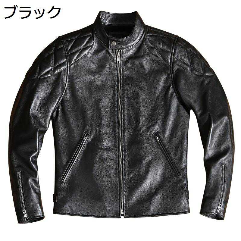 本革ジャケット 牛革 メンズ バイクジャケット バイカー 防風防寒 レザーコート 革ジャン ブルゾン 秋 ジップアップ 立ち襟 スリム アウター アウトドア 通勤 通学