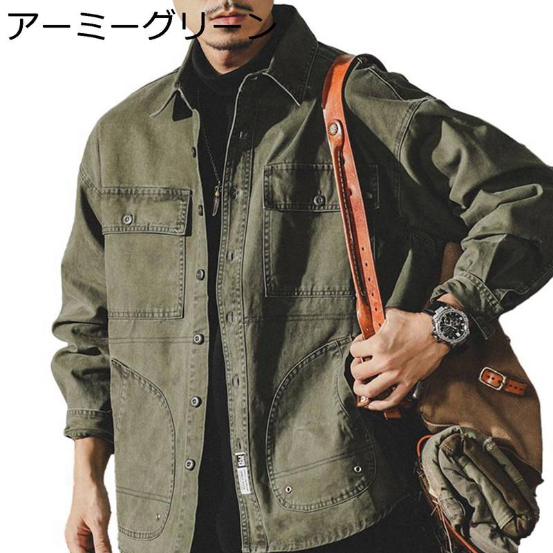 ジャケット ワークシャツ 長袖 ボタンダウン カジュアル 春秋 個性 ファッション ポケット付き ゆったり ヴィンテージ コーディネート シンプル 若者 ストリート トラベル デイリー