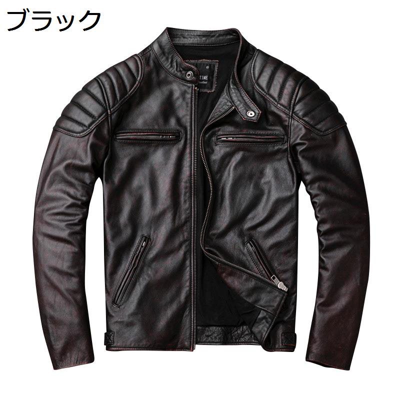 レザージャケット 本革 メンズ ライダースジャケット 牛革 バイク カジュアル 防寒 防風 コート ブルゾ..