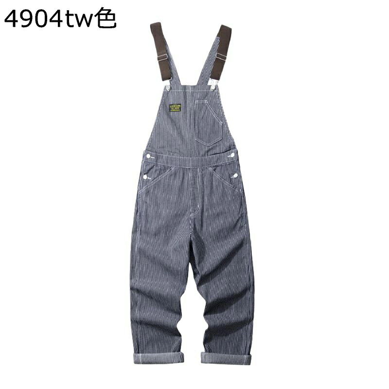 オーバーオール サロペット アメカジ キャンバスパンツ ストライプ柄 ロングパンツ つなぎ ワーク 作業..