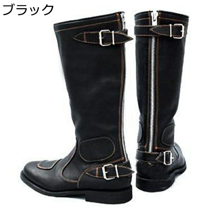 騎士ブーツ メンズ ロングブーツ バックル 長靴 乗馬 オートバイ靴 ライダー バックジッパー ノンスリップ 耐磨耗 防臭 快適 防水性 脚長 ファッション 中欧風 イベント グラビア撮影 コスプレ
