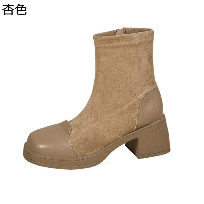 ブーティ スエード レディース アンクル丈 サイドファスナー 切り替え 太ヒール 秋冬 クッション 柔らか 細見え カジュアル キレイめ ファッション 痛くない 履きやすい 軽い