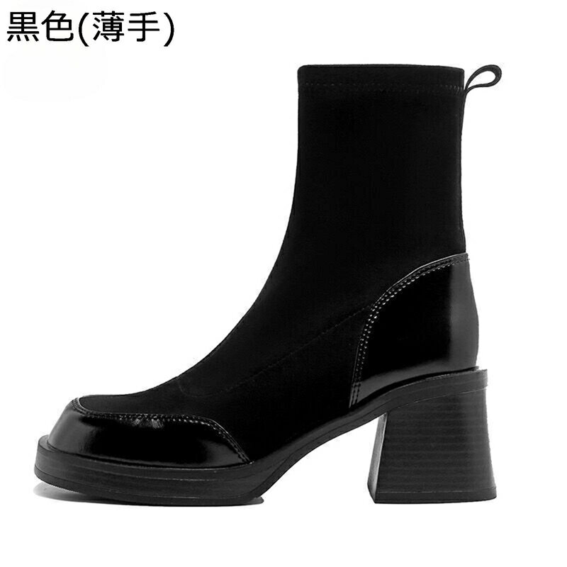 ブーティ ハイヒール レディースブーツ 太ヒール スエード シンプル 無地 簡約 ハーフブーツ 秋冬用 クッション 柔らか 細見え カジュアル 履きやすい 軽い 歩きやすい 宴会 デート 外出 通勤