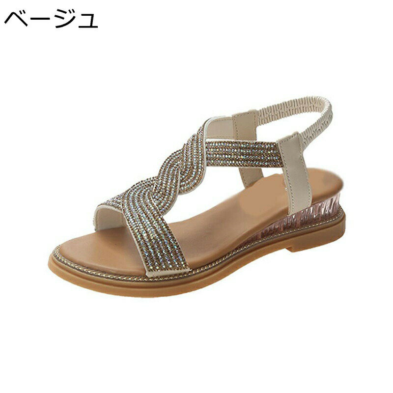 サンダル ビーチサンダル ビーサン スパンコール ラインストーン ラウンドトゥ ウェッジヒール レディース ボヘミア風 ローマ 通気性 簡潔 きれいめ 女性用 サボ すりっぱ リゾート ビーチ