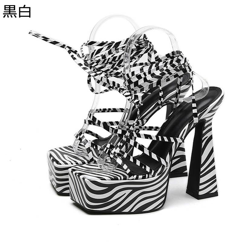 ストラップサンダル キャバ 大きいサイズ ストーム レディース スクエアトゥ アンクルストラップ 夏 ハイヒール 粗いかかと 防水台 プラットフォーム オシャレ 女性用 身長アップ 夏用