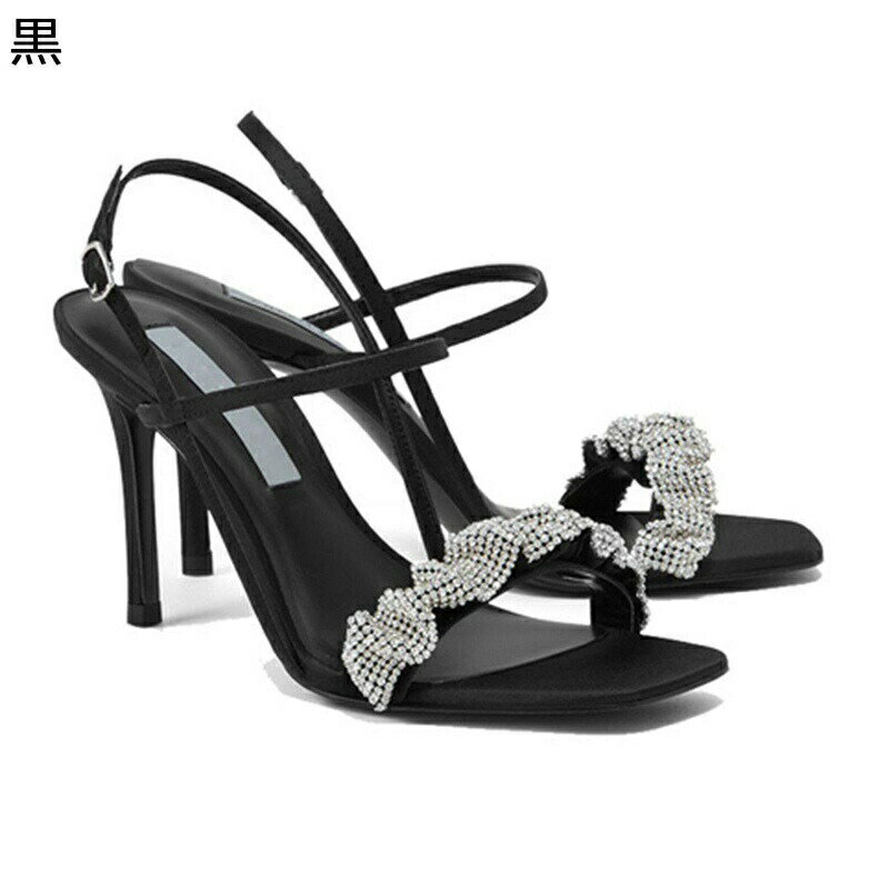 ピンヒール サンダル スエード ラインストーン ダイヤ式 レディース ハイヒール バックストラップ スクエアトゥ ファッション カジュアル オシャレ ウェディング 披露宴 お茶会 花嫁 美脚 夏
