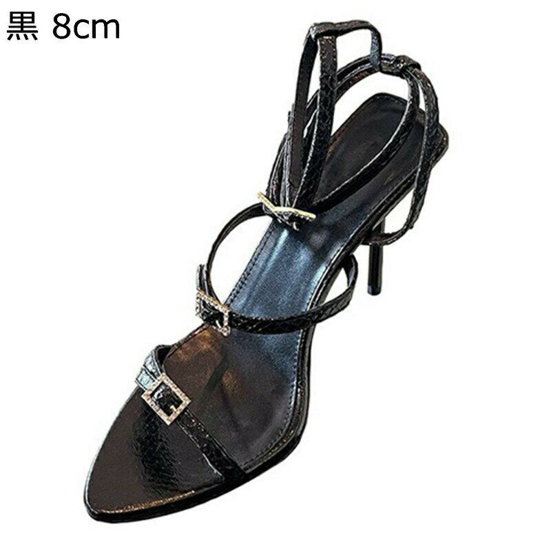 サンダル レディース ストラップ 甲ストラップ ラインストーン スパンコール アンクルストラップ ハイ..