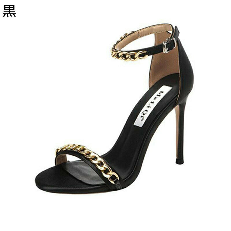 ハイヒール サンダル チェーン メタリック 金属 レディース 甲ストラップ ピンヒール セクシー 可愛い お嬢様風 二次会 披露宴 演出 パーティー 夏 デート ユニーク トレンド ファッション