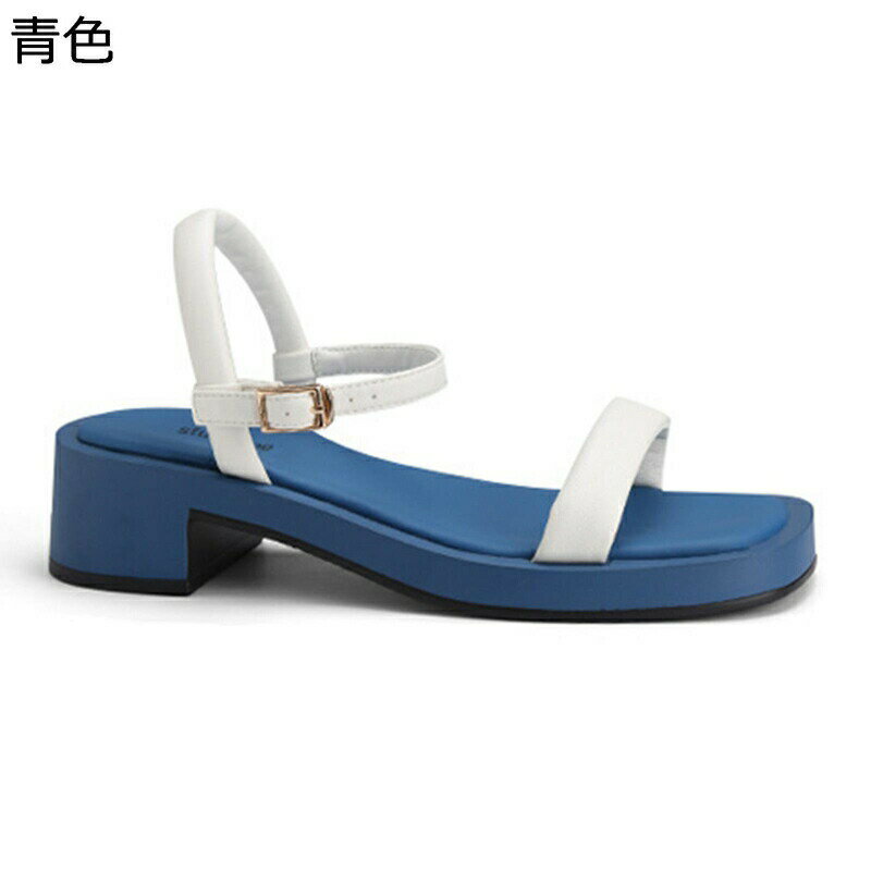 レディース ストラップサンダル パッチワーク コンビ スクエアトゥ 甲ストラップ ローヒール 粗いかかと 夏 ローマ ビーチサンダル 柔らかい 軽便 便利 普段使い 通勤 オフィス アウトドア