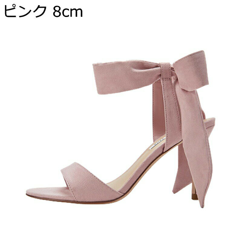 サンダル 蝶結び スエード ストラップ リボン レディース 細ヒール ピンヒール ハイヒール エレガント きれいめ オシャレ かわいい お嬢様風 フェミニン 披露宴 夏 履きやすい 通気性 簡潔