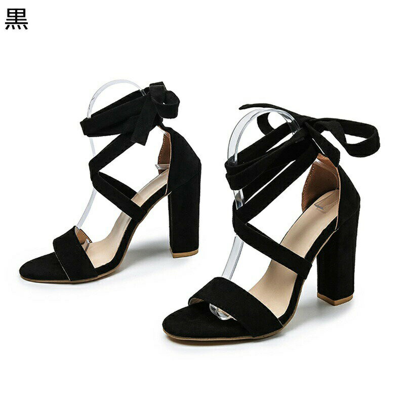 ストラップサンダル 大きいサイズ レディース アンクルストラップ 夏 ローマ レースアップエレガント ハイヒール 粗いかかと 柔らかい 軽便 便利 普段使い 通勤 トレンド ウェディング