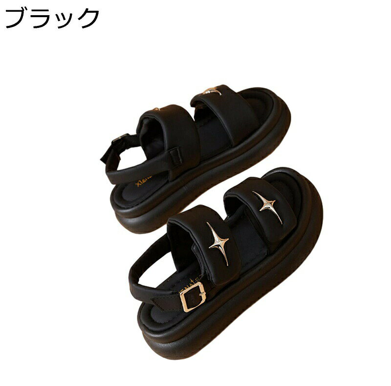 スニーカー サンダル レディース バックストラップ 身長5cmUP ベルト スポーツサンダル 厚底靴 ベルクロ 夏サンダル 靴 脱げにくい 痛くない 楽ちん きれい 流行り アウトドア 登山 ピクニック ブラック