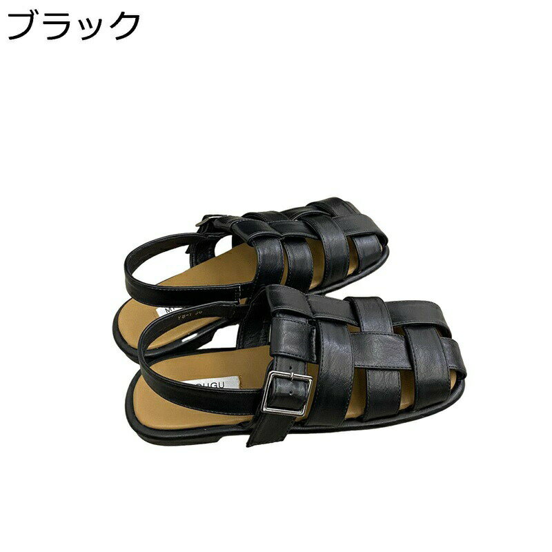 グラディエーター サンダル スクエアトゥ レディース フラット レトロ風 アンクルストラップ クローズドトゥ 軽量 春夏秋 透かし彫り ビーチサンダル 防滑 レジャー ムレにくい デイリー