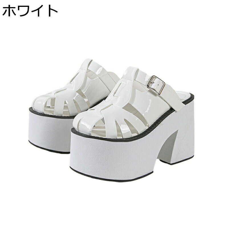 大きいサイズ プラットフォーム ミュール 11cmヒール グラディエーター レディース 厚底 ローマ風 クローズドトゥ アンクルストラップ かかとない 春夏 透かし彫り エナメル サンダル