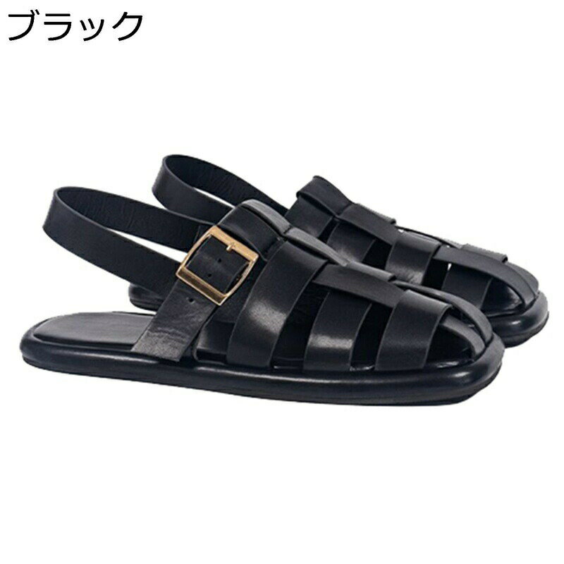 レトロ風 レディース グラディエーター サンダル クローズドトゥ スクエアトゥ アンクルストラップ フラット ビーチサンダル 軽量 春夏秋 透かし彫り 防滑 オフィス ムレ軽減 普段 外出