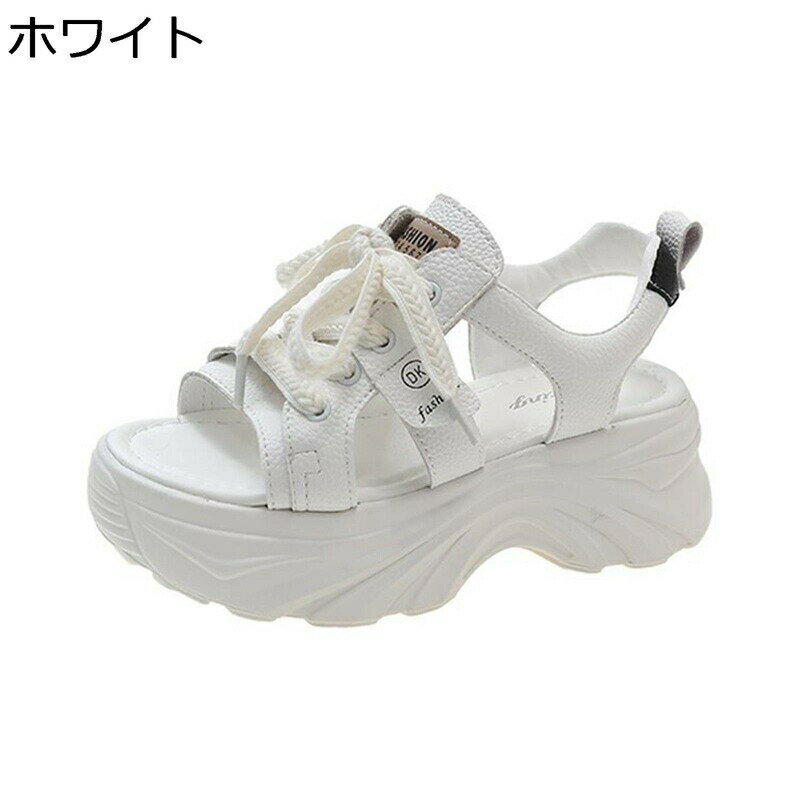 スポーツサンダル 厚底 透かし彫り スニーカー レディース レースアップ オープントゥ 船型底 夏 +5cm身長盛り ローカット 防滑 プラットフォーム 通勤通学 ウォーキングシューズ オシャレ